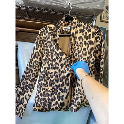 About Us Leopard Print Open Front Blazer Jacket Tan Black XXS - Thumbnail 2