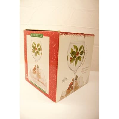 Block Basics Poinsettia Hand Painted All Purpose Goblets Set of 4 Christmas Wine