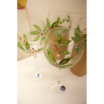 Block Basics Poinsettia Hand Painted All Purpose Goblets Set of 4 Christmas Wine - Thumbnail 6