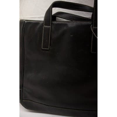 Coach Vintage Black Leather Tote Bag 7787 Contrast Stitch Shoulder Bag F-5 - Thumbnail 3