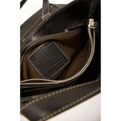 Coach Vintage Black Leather Tote Bag 7787 Contrast Stitch Shoulder Bag F-5 - Thumbnail 6