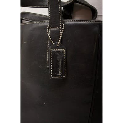 Coach Vintage Black Leather Tote Bag 7787 Contrast Stitch Shoulder Bag F-5 - Thumbnail 2
