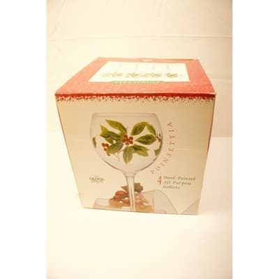 Block Basics Poinsettia Hand Painted All Purpose Goblets Set of 4 Christmas Wine - Thumbnail 9