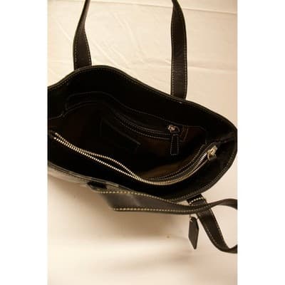 Coach Vintage Black Leather Tote Bag 7787 Contrast Stitch Shoulder Bag F-5 - Thumbnail 7