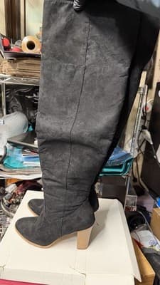 Kareena Wide Black Knee High Boots Women Size 8W Wide Heel Zip - Thumbnail 5