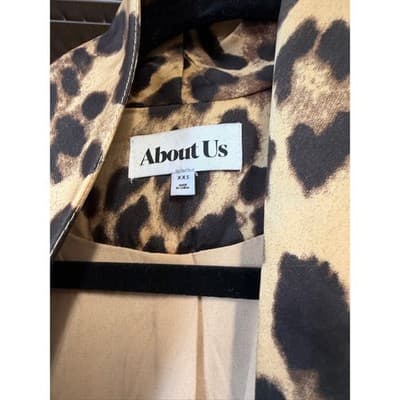 About Us Leopard Print Open Front Blazer Jacket Tan Black XXS - Thumbnail 5
