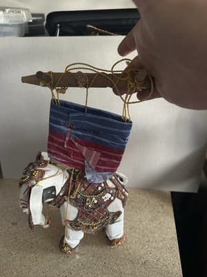 Handmade Decorative Elephant Figurine Beaded Indian Style Ornament - Thumbnail 3