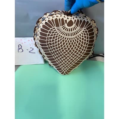 Vintage Crochet Heart Decorative Pillow Brown Cream Lace Doily Accent 8x9 - Thumbnail 2