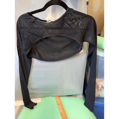 Vimmia Womens Black Mesh Long Sleeve Cutout Shrug Crop Top XS Made in USA
