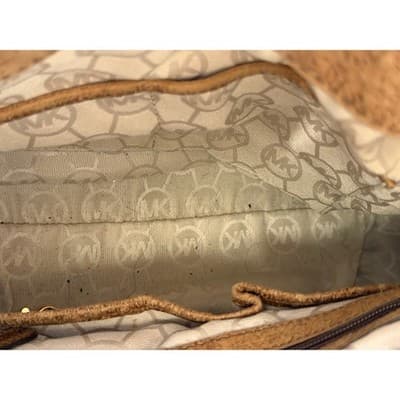 Michael Kors Hamilton Ostrich Embossed Leather Satchel Brown Gold Link Strap - Thumbnail 14