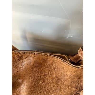 Michael Kors Hamilton Ostrich Embossed Leather Satchel Brown Gold Link Strap - Thumbnail 8
