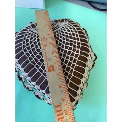 Vintage Crochet Heart Decorative Pillow Brown Cream Lace Doily Accent 8x9 - Thumbnail 6
