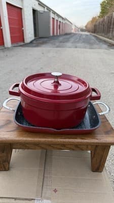 Red Dutch Oven Casserole Pot w Lid + Square Roaster Pan Cookware Set - Thumbnail 2