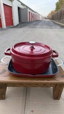Red Dutch Oven Casserole Pot w Lid + Square Roaster Pan Cookware Set