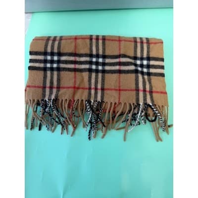 Burberry London Scarf Nova Check Camel Lambswool Made in England Vintage Fringe - Thumbnail 5