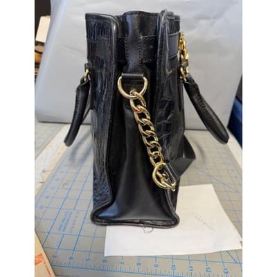 Michael Kors Hamilton Black Mixed Media Calf Hair Croc Embossed Leather Tote Bag - Thumbnail 8