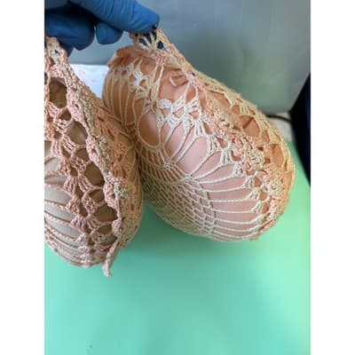 Vintage Handmade Crochet Heart Pillows Peach Rose Shabby Chic Decor Set of 2 - Thumbnail 5