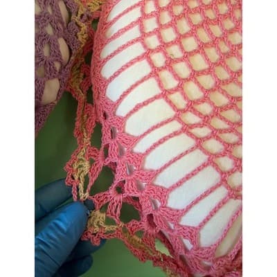 Vintage Heart Crochet Lace Decorative Pillows Set of 3 Pink Purple Peach 8x8 - Thumbnail 4