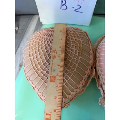 Vintage Handmade Crochet Heart Pillows Peach Rose Shabby Chic Decor Set of 2 - Thumbnail 2