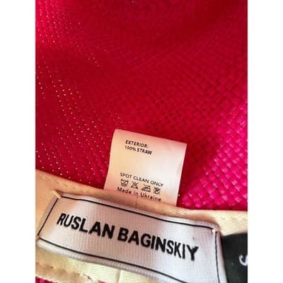 Ruslan Baginskiy Neon Pink Straw Fedora Hat RB Monogram Size S Made in Ukraine - Thumbnail 7