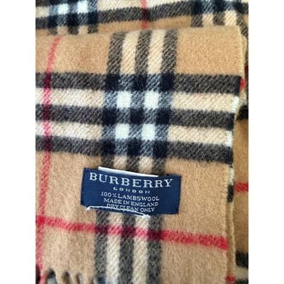 Burberry London Scarf Nova Check Camel Lambswool Made in England Vintage Fringe - Thumbnail 4