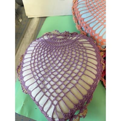 Vintage Heart Crochet Lace Decorative Pillows Set of 3 Pink Purple Peach 8x8 - Thumbnail 2