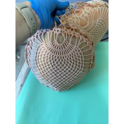 Vintage Handmade Crochet Heart Pillows Peach Rose Shabby Chic Decor Set of 2 - Thumbnail 4