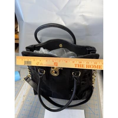 Michael Kors Hamilton Black Mixed Media Calf Hair Croc Embossed Leather Tote Bag - Thumbnail 6