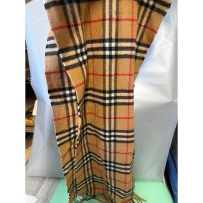 Burberry London Scarf Nova Check Camel Lambswool Made in England Vintage Fringe - Thumbnail 3