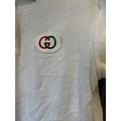 Gucci White Cotton Terry Cloth Polo Shirt Web Stripe Interlocking G Logo Italy - Thumbnail 2