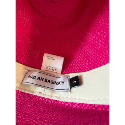 Ruslan Baginskiy Neon Pink Straw Fedora Hat RB Monogram Size S Made in Ukraine - Thumbnail 6