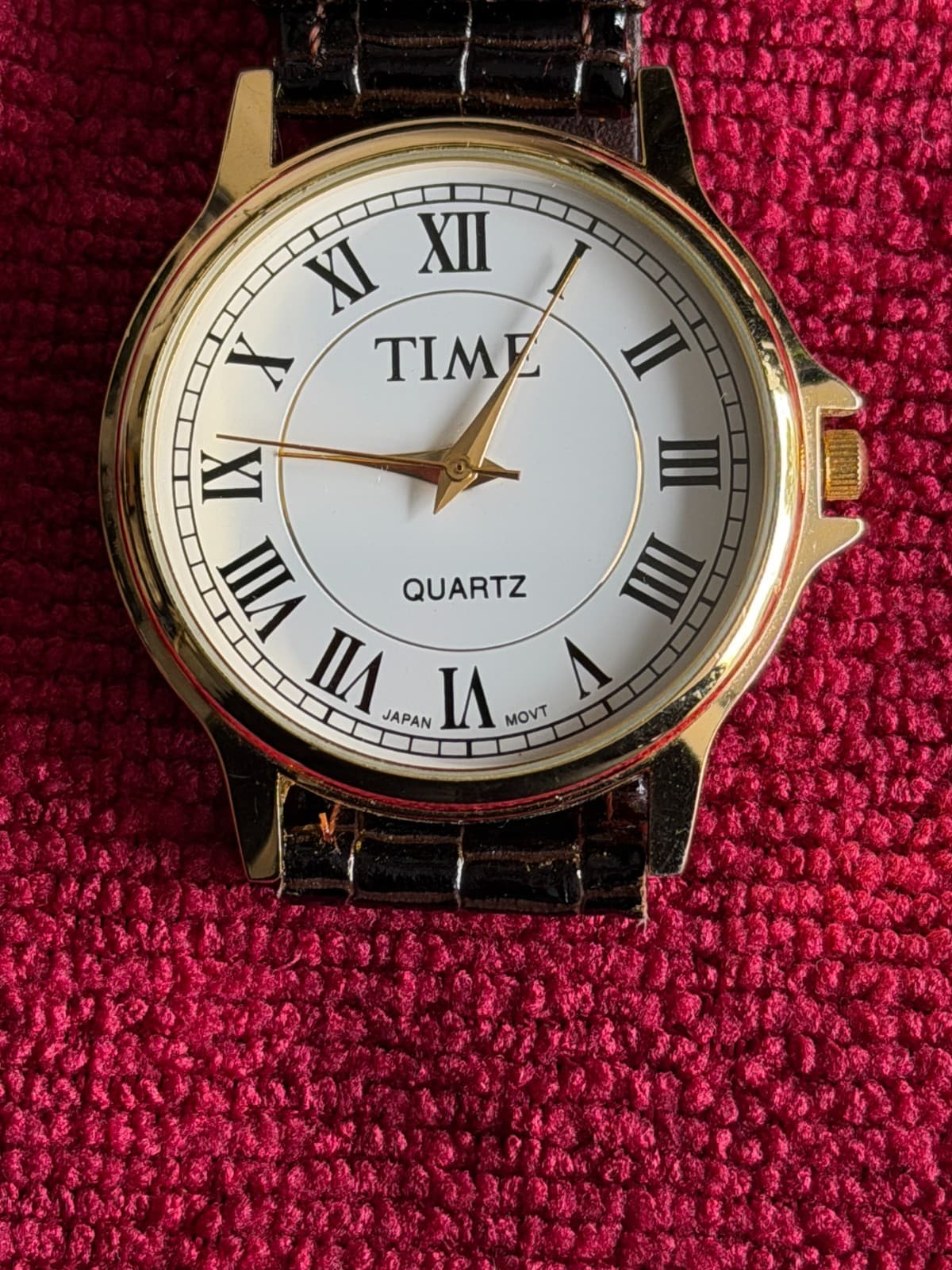 TIME Quartz Analog Watch – Gold Tone, Roman Numerals, Japan Movt