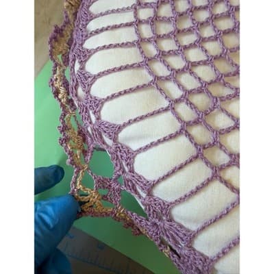 Vintage Heart Crochet Lace Decorative Pillows Set of 3 Pink Purple Peach 8x8 - Thumbnail 3