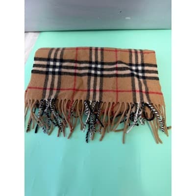 Burberry London Scarf Nova Check Camel Lambswool Made in England Vintage Fringe - Thumbnail 2