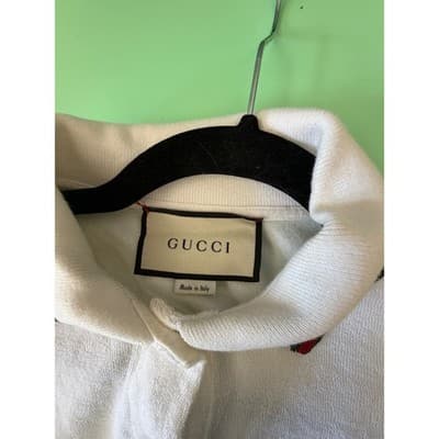 Gucci White Cotton Terry Cloth Polo Shirt Web Stripe Interlocking G Logo Italy - Thumbnail 9