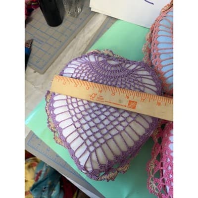 Vintage Heart Crochet Lace Decorative Pillows Set of 3 Pink Purple Peach 8x8 - Thumbnail 8