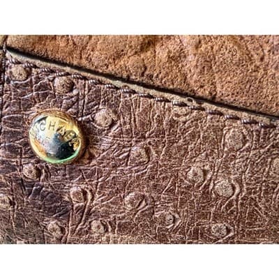 Michael Kors Hamilton Ostrich Embossed Leather Satchel Brown Gold Link Strap - Thumbnail 11