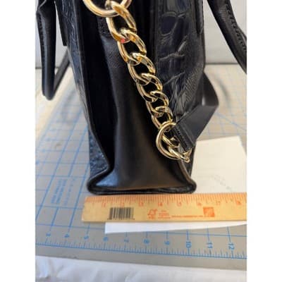 Michael Kors Hamilton Black Mixed Media Calf Hair Croc Embossed Leather Tote Bag - Thumbnail 9