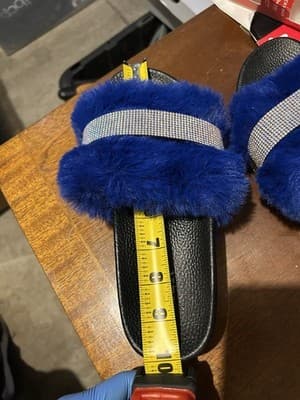 H2K Blue Faux Fur Rhinestone Platform Slides Sandals Women’s Size 8 - Thumbnail 3