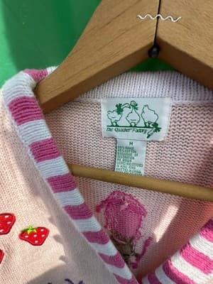 Vintage Whacker Factory Cardigan Sweater Fruit Embroidered Pink Kitsch M - Thumbnail 2