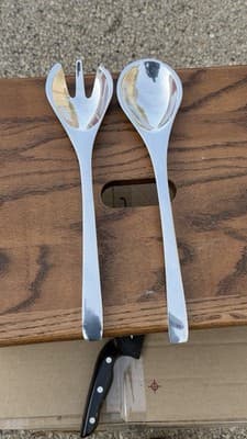 Nambe Salad Serving Set Spoon Fork Stainless Steel 57C Modern Design - Thumbnail 2