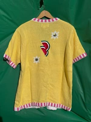 Vintage Whacker Factory Cardigan Fruit Embroidered Yellow Kitsch Sweater M - Thumbnail 5