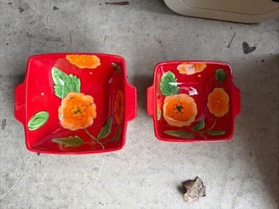 Temptations Set of 2 Square Baking Dishes Poppy Passion Red Ovenware