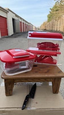 Red Kitchen Chopper Slicer Dicer Container Set Food Prep Storage Lot
