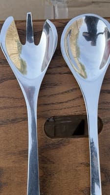 Nambe Salad Serving Set Spoon Fork Stainless Steel 57C Modern Design - Thumbnail 3
