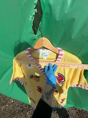 Vintage Whacker Factory Cardigan Fruit Embroidered Yellow Kitsch Sweater M - Thumbnail 3