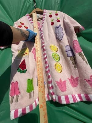 Vintage Whacker Factory Cardigan Sweater Fruit Embroidered Pink Kitsch M - Thumbnail 3