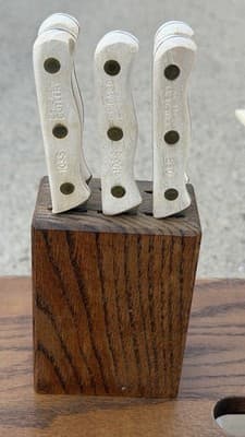 Chicago Cutlery Steak Knife Set 5 Pc w Wood Block Wood Handles Vintage - Thumbnail 4