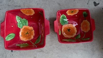 Temptations Set of 2 Square Baking Dishes Poppy Passion Red Ovenware - Thumbnail 2