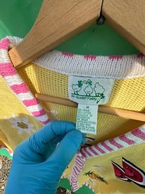 Vintage Whacker Factory Cardigan Fruit Embroidered Yellow Kitsch Sweater M - Thumbnail 2